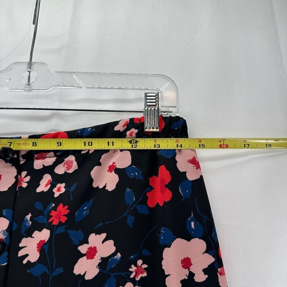 Lily Black A-Line Skirt Womens S Button Front Elastic Waist Floral Black Orange - Picture 6 of 9